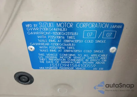 2008 Suzuki Grand Vitara из США, поврежденный, VIN JS3TD941584100559